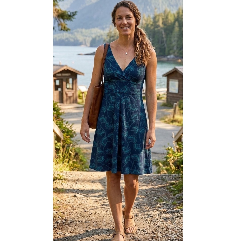 Patagonia Organic Cotton Margot Dress Northern Light Teal Blue Outdoors Boho S